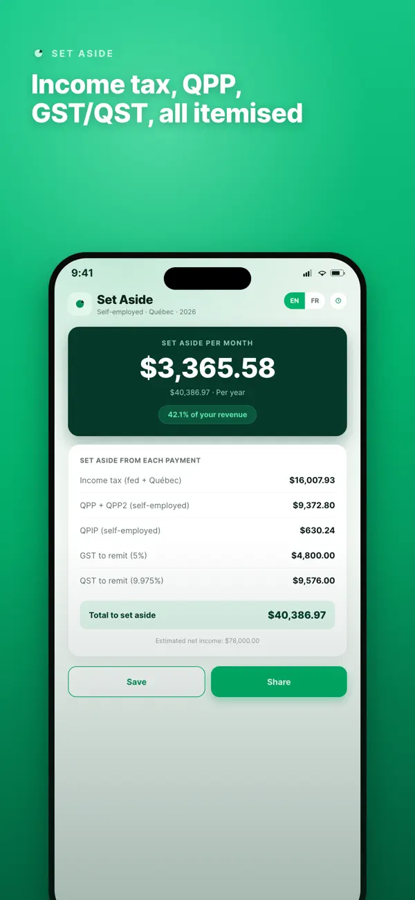 Screenshot #2 pour Set Aside: Freelancer Tax QC