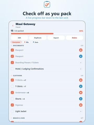 Packing List: Trip Checklist iPad screenshot