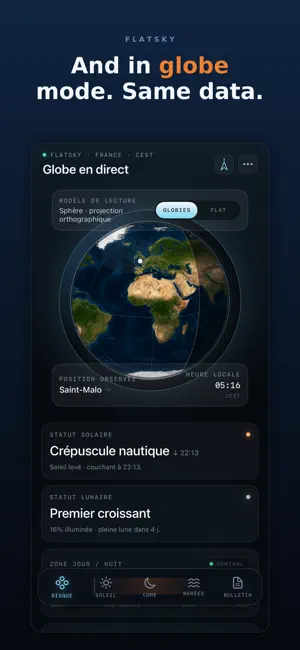 FlatSky: Sun, Moon, Tides iPhone screenshot 2