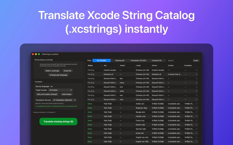 XCStrings Localizer screenshot