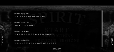 3D Spirit Board PLUS - The app meticulously preserves user experiences, showcasing a detailed log of past sessions complete with timestamps and recorded spirit messages.