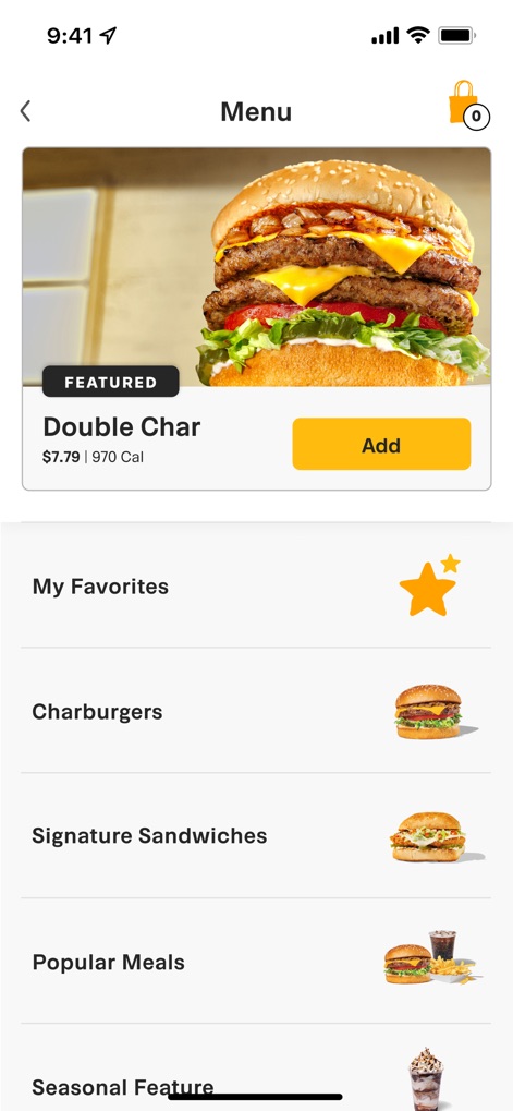 Habit Burger Grill - Discover the app's intuitive menu interface, showcasing dedicated categories like 'My Favorites' for quick access and a range of food types for easy browsing.
