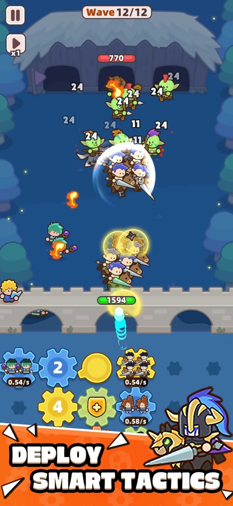 Gear Defenders - The app showcases strategic unit spawning from rotating gears and effective positioning against enemy waves.