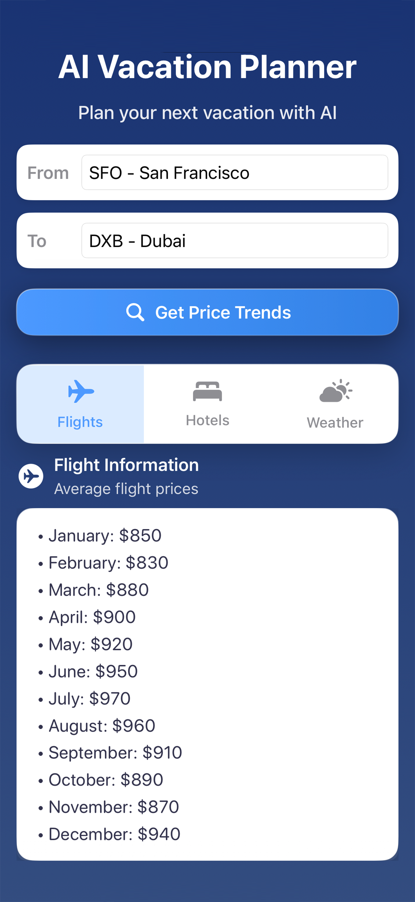 AI Vacation Planner screenshot 2