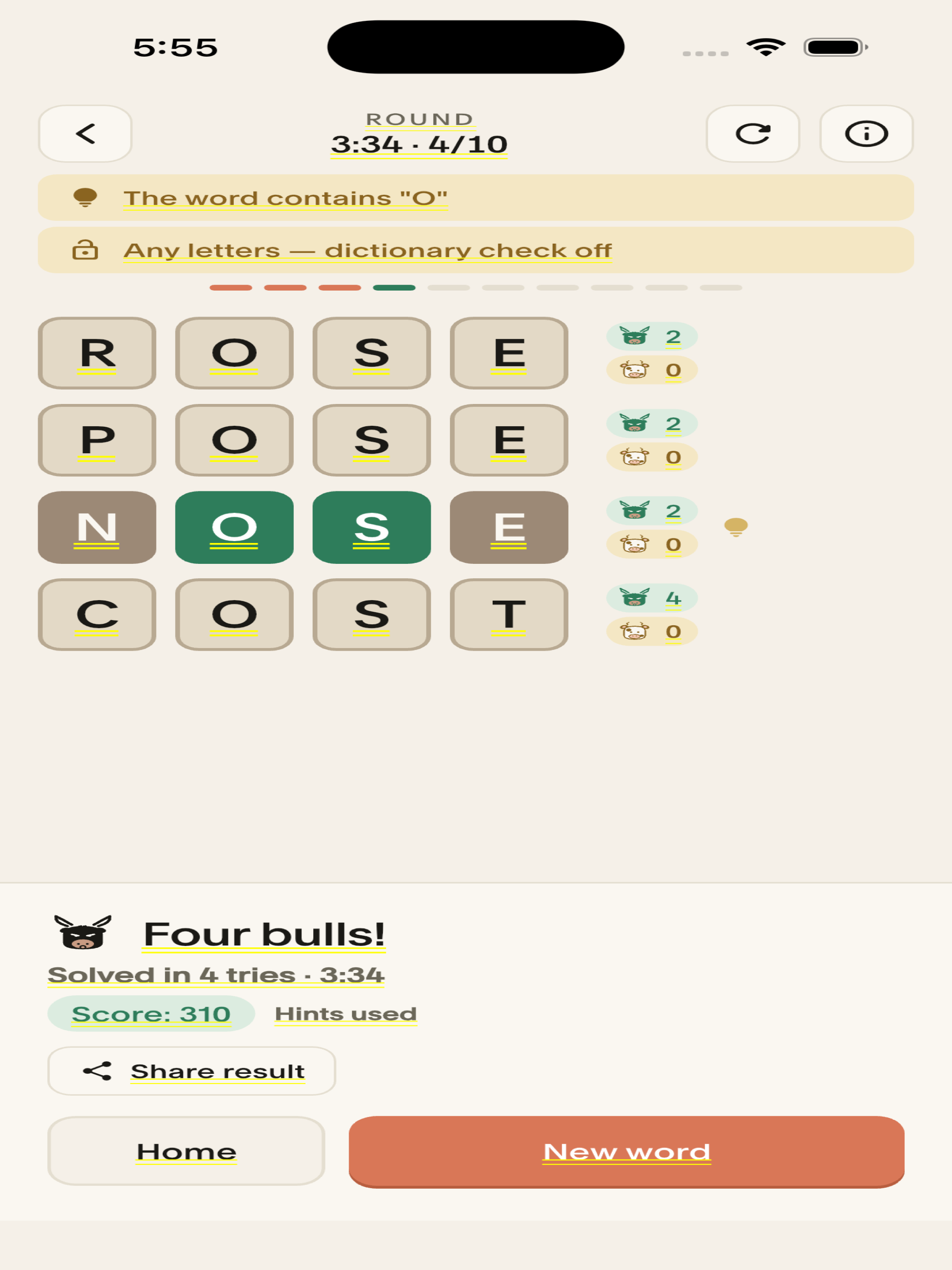 Cows and Bulls - Word Game