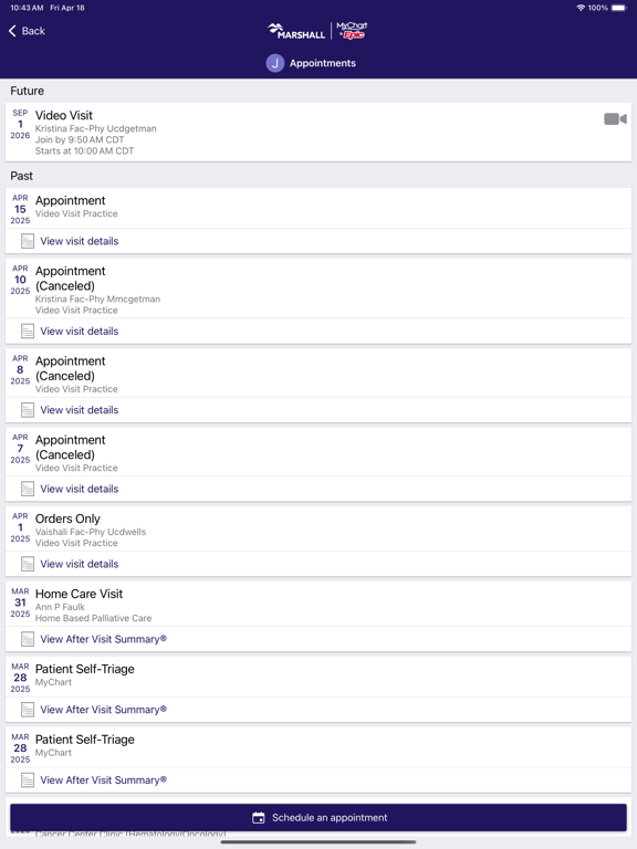 Marshall MyChart iPad screenshot 6 - Medical app