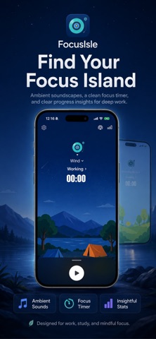 FocusIsle - Deep Work Sounds iPhone screenshot