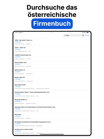 Firnexa: Austria Biz Register iPad screenshot