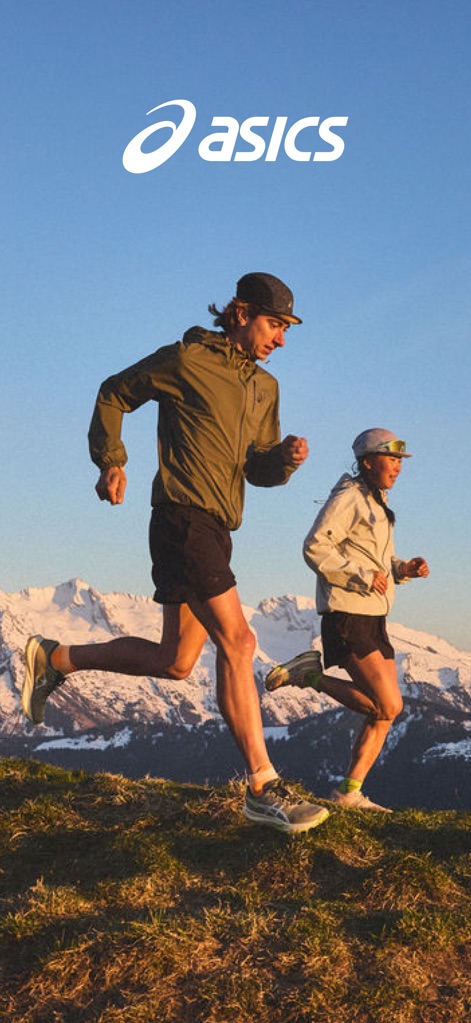 ASICSㅤ - Discover the ASICS brand identity through its prominent logo and active individuals running across a scenic landscape.