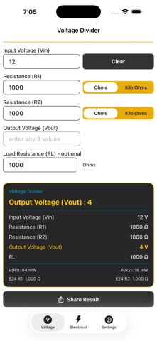 Voltage Divider Calculator iPhone screenshot