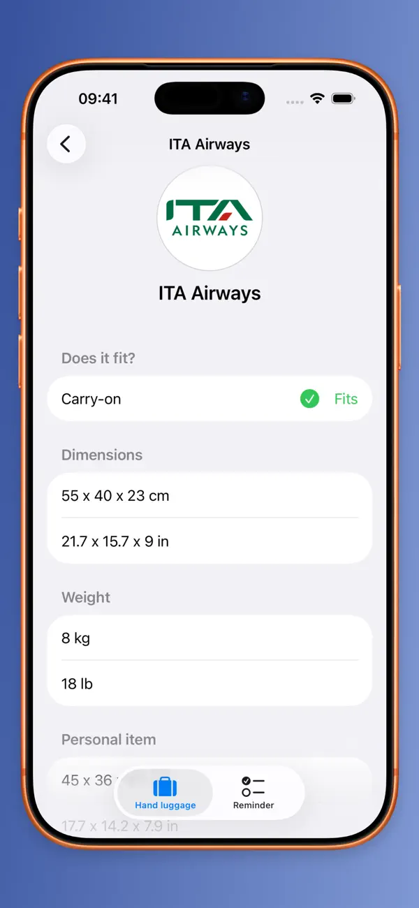 Screenshot #2 pour Bagage cabine: taille