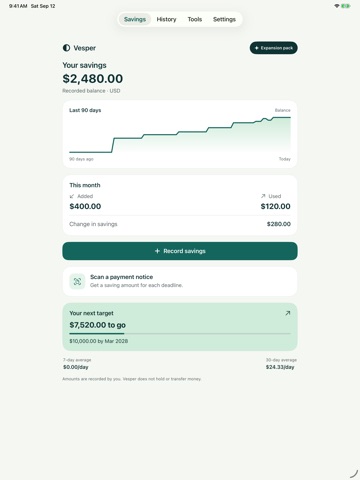 Savings Tracker: Vesper iPad screenshot