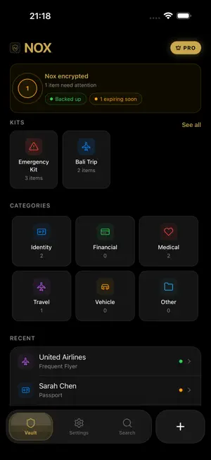 Nox - Personal Data Vault screenshot 1
