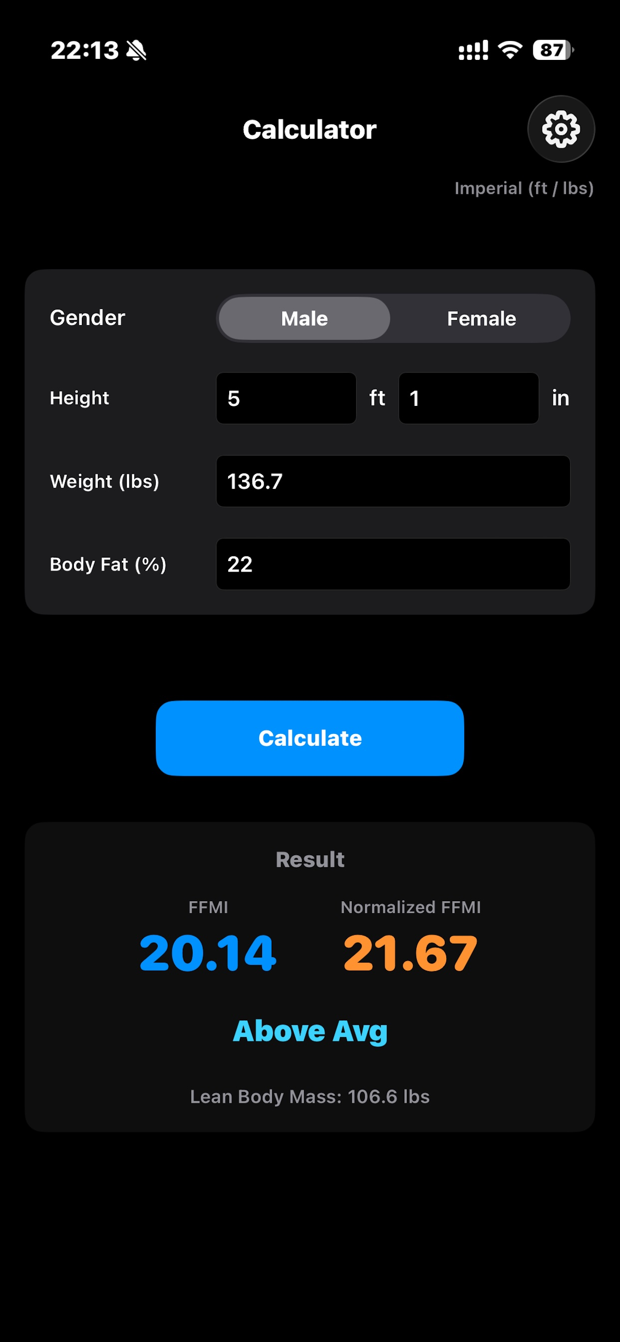 FFMI Calc screenshot 2