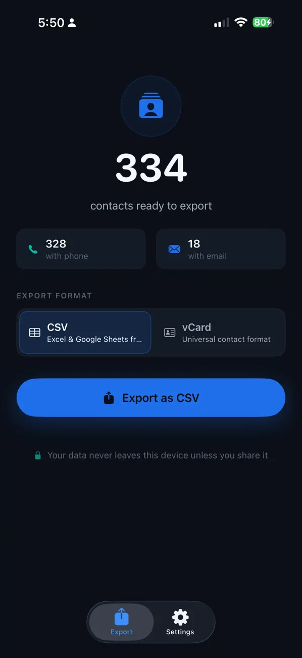 #1. ContactExport+ (iOS) di: Hatching Point LLC