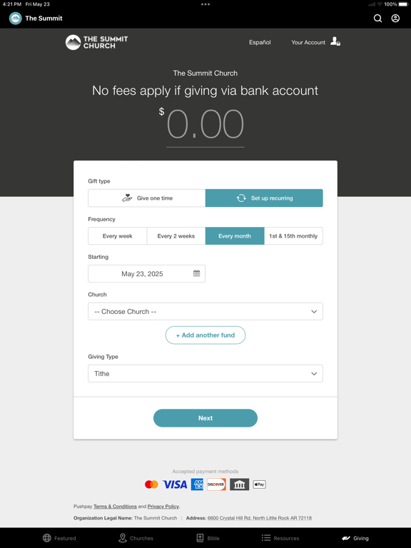 The Summit Church Arkansas iPad screenshot 5 - Lifestyle app