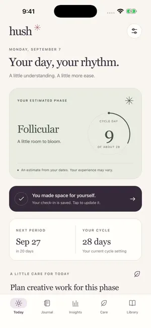 Hush — Cycle Tracker screenshot 1