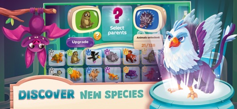 Zoo Craft - Animal Park Tycoon - Dieses Feature demonstriert das magische Labor, in dem Nutzer neue und fantastische Kreaturen wie den Greifen erschaffen können, indem sie verschiedene Tierarten kreuzen.