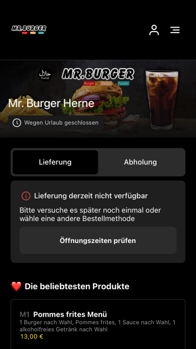 Mr. Burger Herne app screenshot