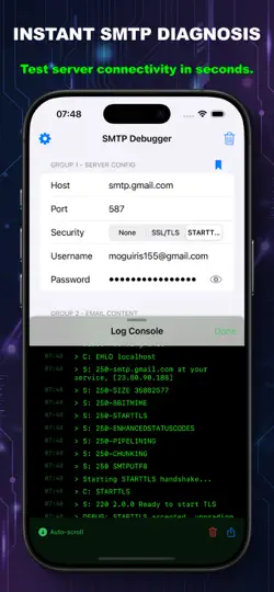 Capture d'écran de MailCheck: SMTP Test & Debug sur iPhone 1