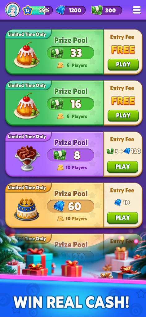 Bingo Legend : Win Real Cash - Discover various prize pool options with clear entry fees and player counts, demonstrating the range of competitive opportunities available to users.
