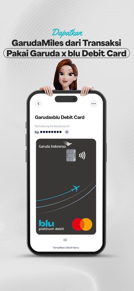 blu by BCA Digital - La tarjeta de débito Garuda x blu se presenta en la aplicación, permitiendo a los usuarios acumular GarudaMiles y beneficiarse de la conexión con Mastercard.