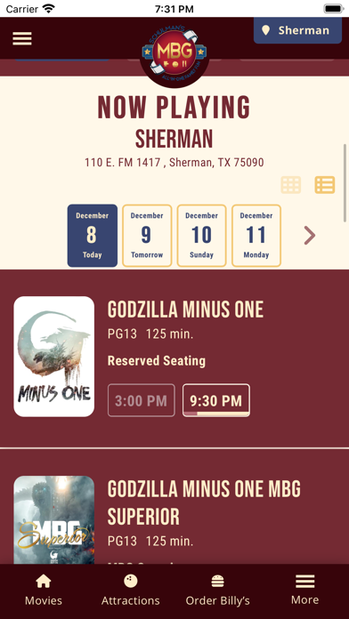 Movie Bowl Grille Screenshot