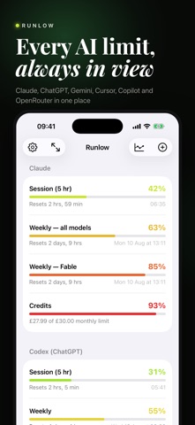 Runlow: AI Usage Meter iPhone screenshot