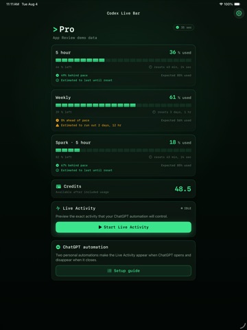 Codex Live Bar iPad screenshot 1