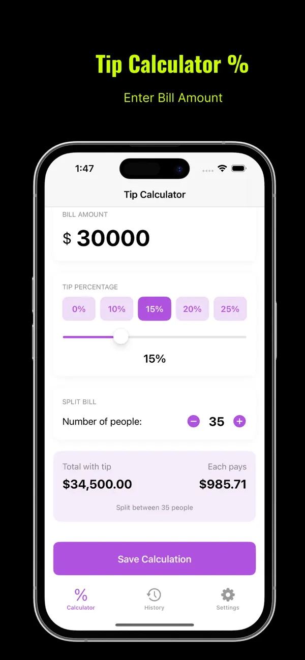 #5. Tip Calculator – Split Bill (iOS) By: Muhammad Mujahid Khan