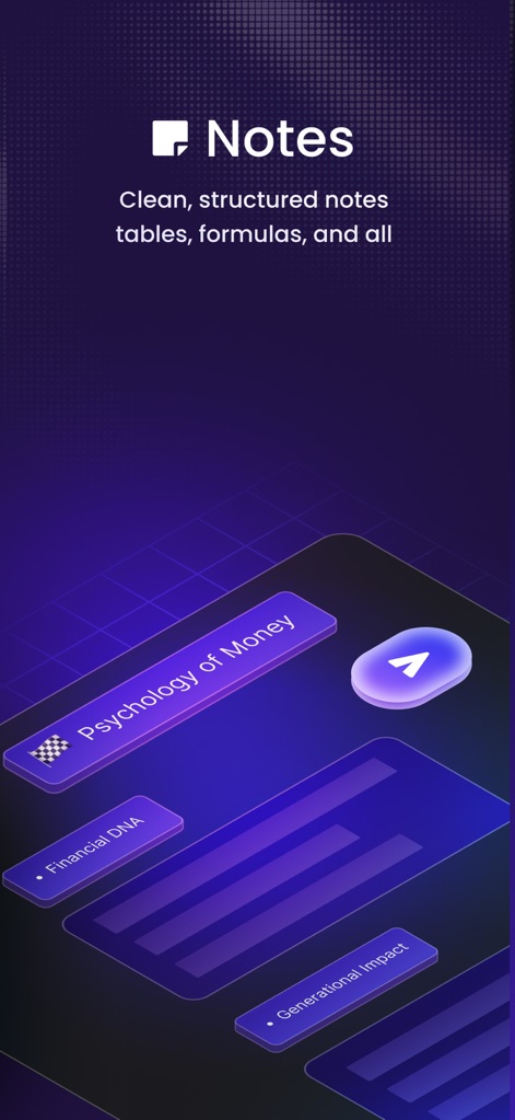 ThetaWave-AI Study Notes - The app presents a visually organized collection of notes with clear titles like 'Psychology of Money' and structured content blocks for diverse subjects.