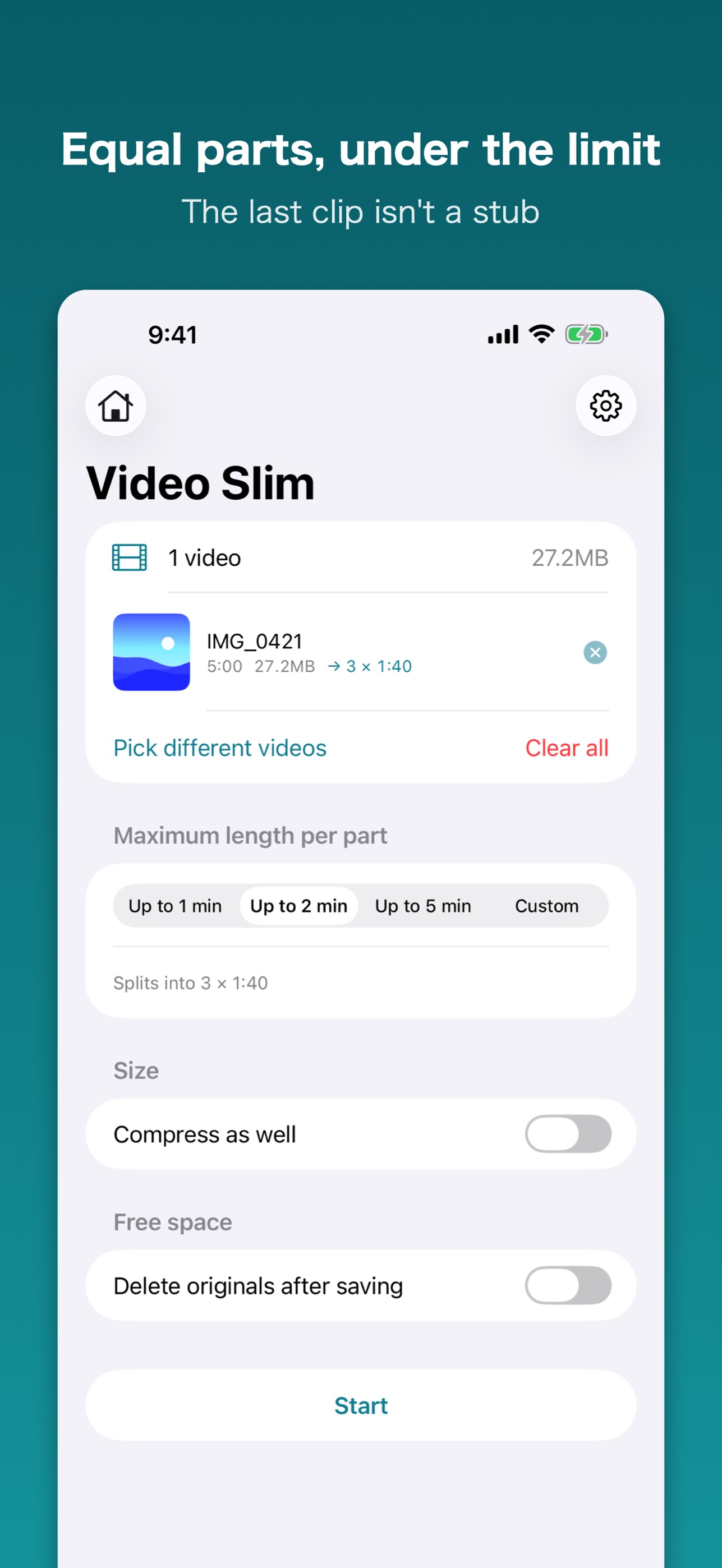 Screenshot 1 of Video Slim: Split & Compress