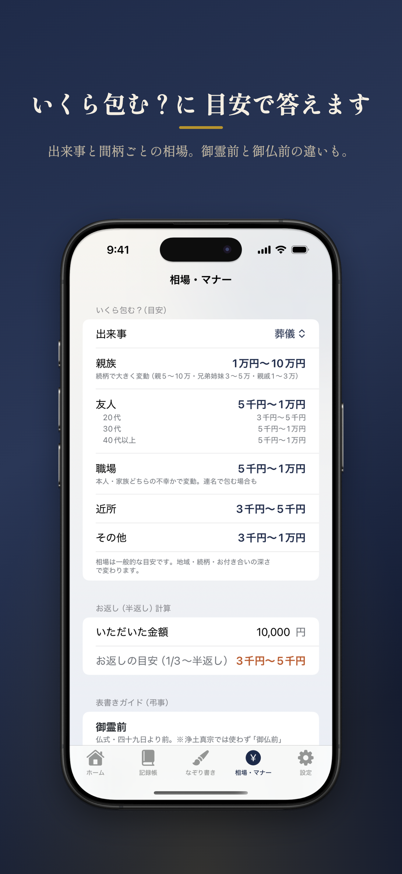 かんたん香典・ご祝儀帳 - 表書きなぞり書き＆お返し管理 screenshot 4