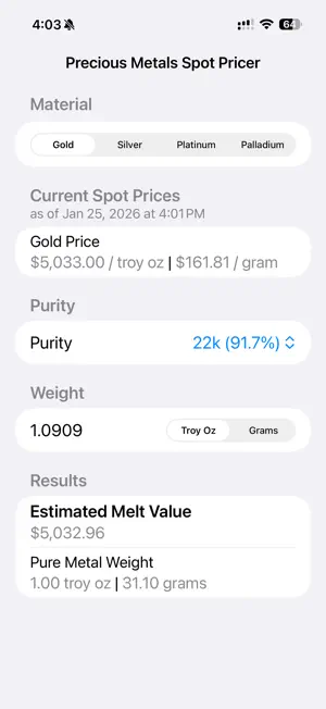 Precious Metals Spot Pricer screenshot 1