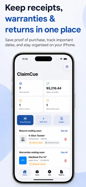 ClaimCue Receipt Tracker screenshot 1
