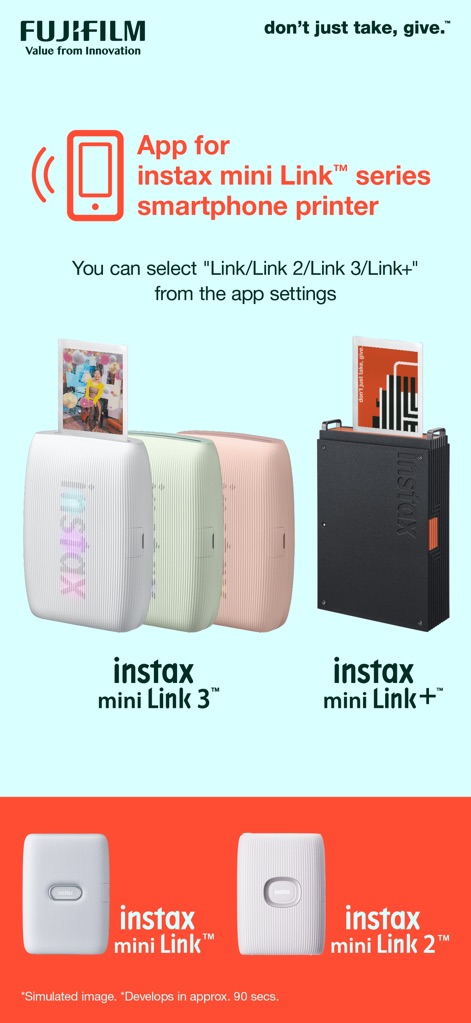 instax mini Link - This visual presents the full instax mini Link printer lineup and illustrates how the smartphone app seamlessly connects to various models like the instax mini Link 3 and instax mini Link+.