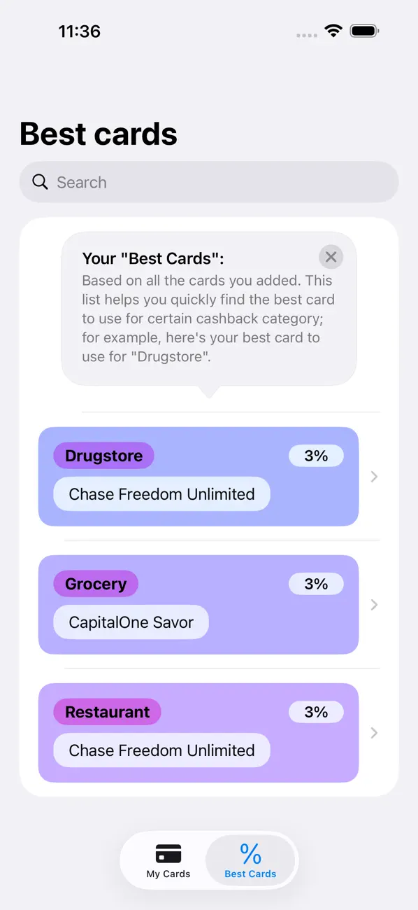 Screenshot #3 pour UseWhichCard: Track Cashbacks