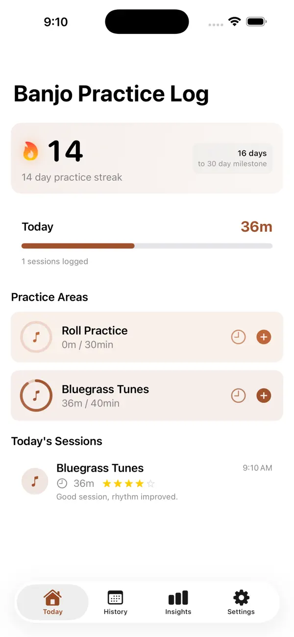 Screenshot #1 pour Banjo Practice Log