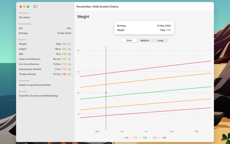 Percentiles - Pediatric charts Screenshot