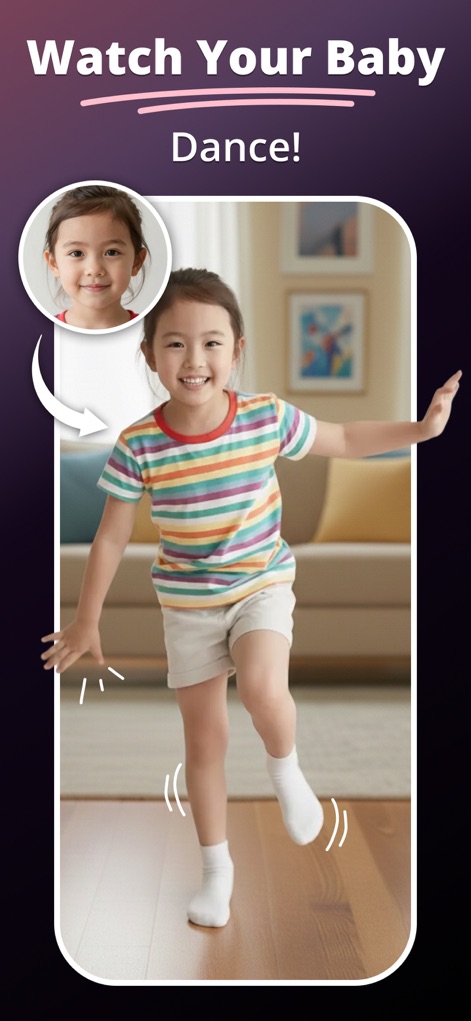 MePic－AI Photo Video Generator - The app transforms a still photo into a dynamic dancing video, showcasing an input image becoming a captivating animated clip.