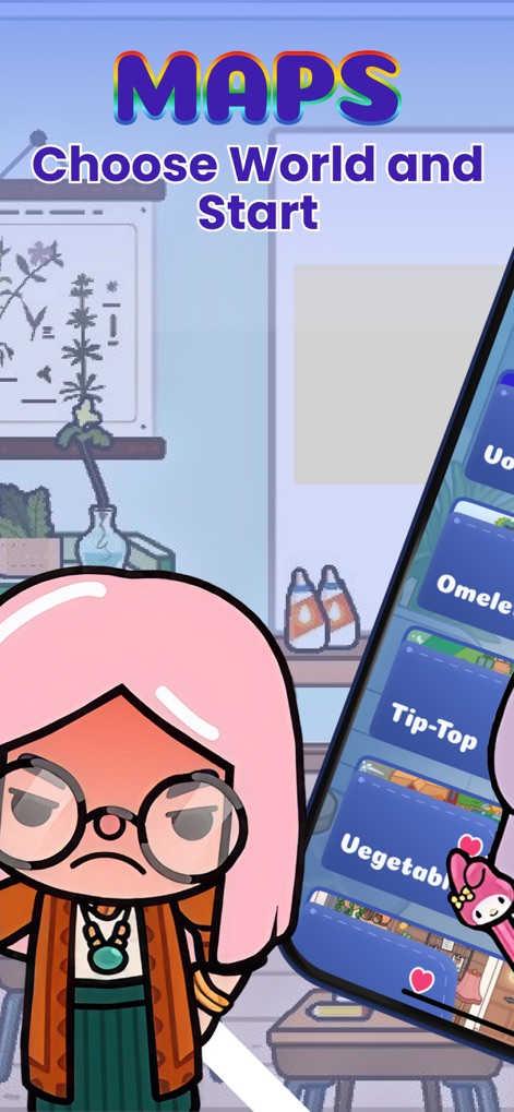 School Days for TC World - This tool provides access to diverse new maps, allowing users to explore different environments categorized by Island and Shops, including unique locations like Omelette.