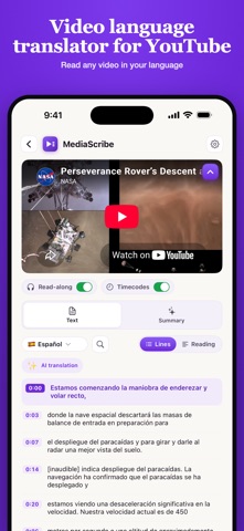 Transcript for YouTube Video iPhone screenshot
