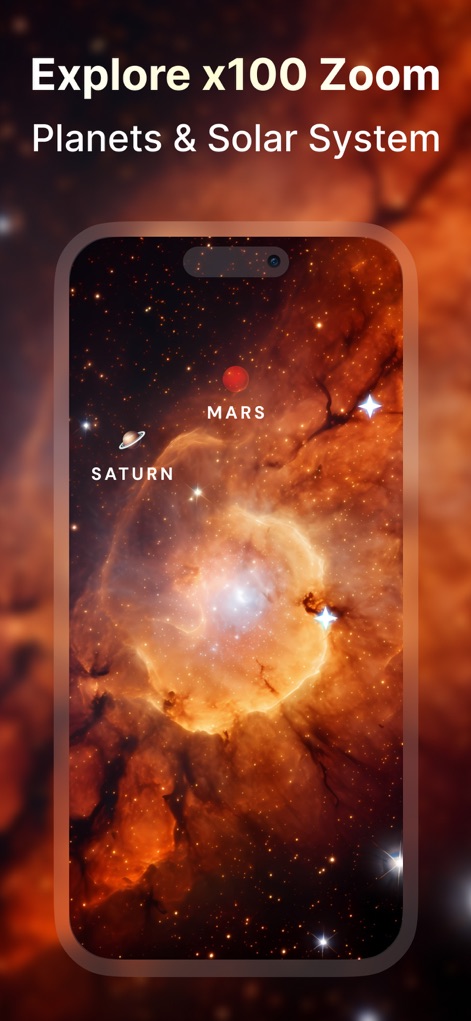 Star Gazer - Live Sky View Map - This tool allows for an impressive x100 zoom, revealing intricate details of nebulae and clearly labeling planets such as Saturn and Mars within their stellar backdrops.