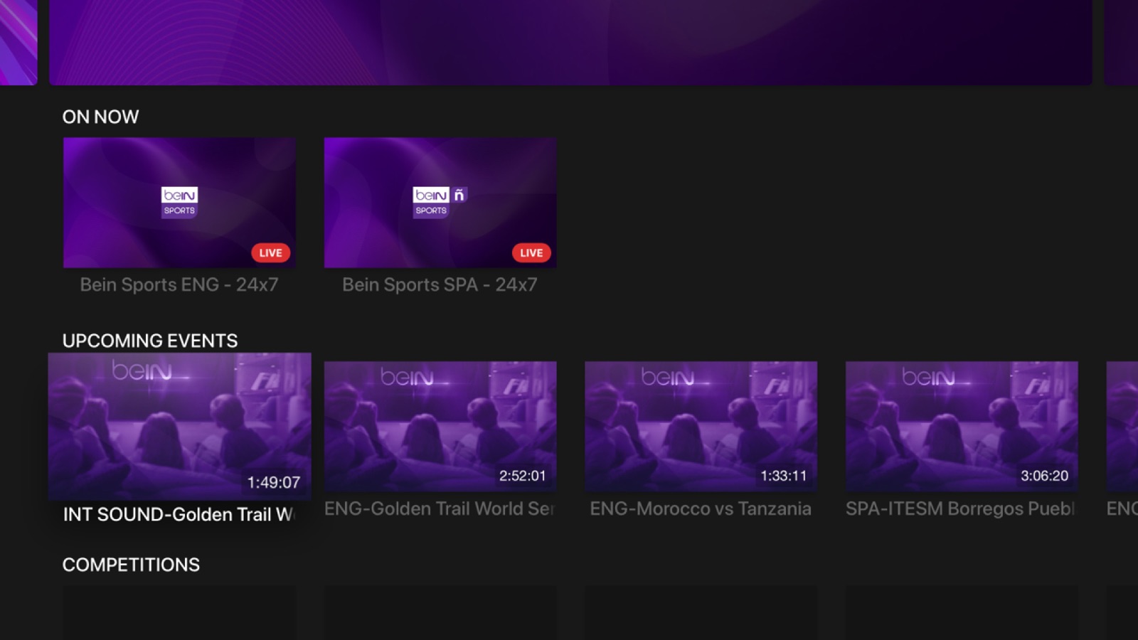 beIN SPORTS CONNECT apple_tv screenshot 2