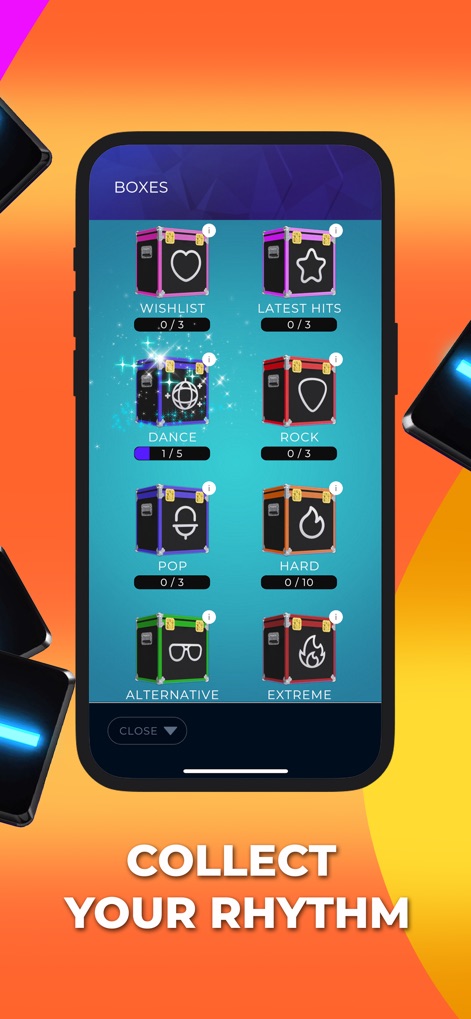 SuperStar: Music Game - プレイヤーは多様なカテゴリのボックスを開封することで、新しい楽曲やゲーム内アイテムを獲得でき、各ボックスの進捗バーで獲得状況を把握できます。