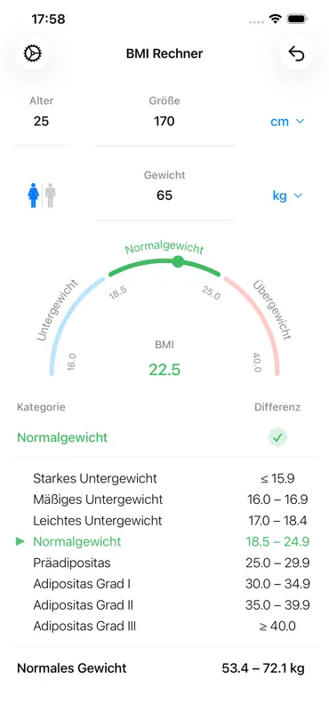 BMI Rechner Gewichtskontrolle screenshot 2 of 3