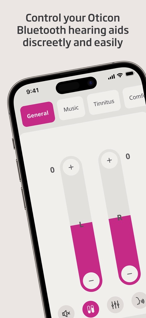 Oticon Companion - Users can precisely control their audio environment using the intuitive dual volume sliders and effortlessly switch between customized sound programs.