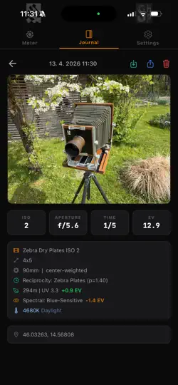Capture d'écran de ProFilm Meter sur iPhone 6