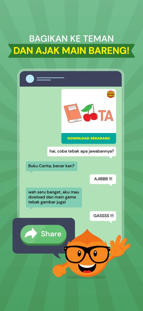 Tebak Gambar - Instantly share engaging puzzles with friends using the integrated sharing functionality, fostering social interaction and collaborative problem-solving.