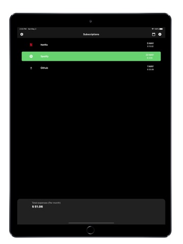 Subscriptions Manager iPad screenshot